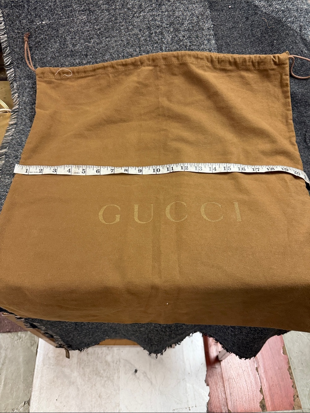 Gucci Brown Drawstring Dust Pouch with Gold Logo